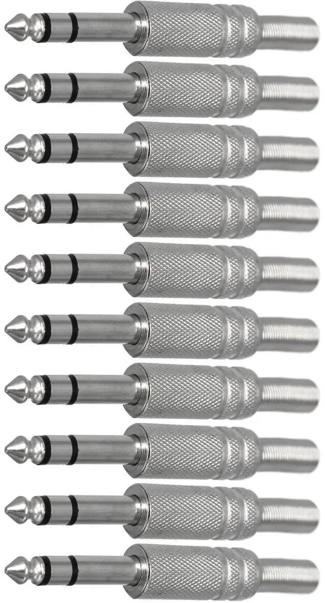 Main image of 6.35mm 1/4 Inch Stereo Male Metal Connector with Spring Strain Relief Plug Coax Audio Mic Solder Adapter (10 Pack)