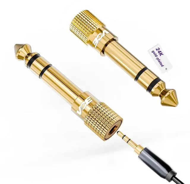 Main image of 6.35mm Male to 3.5mm Female 1/4 inch to 1/8 inch 24K Stereo Audio Jack Adapter for Aux Cable, Guitar Amplifier, Headphone, 2 Pack
