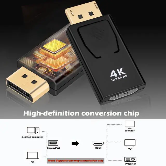 Alt view image 2 of 7 - 4K DisplayPort to HDMI Converter, 4-Pack Gold Plated DP Male to HDMI Female Adapter Connector, Uni-Directional Adapter Supports 4K UHD 3840x2160@30Hz, for Laptop PC Monitor TV Projector