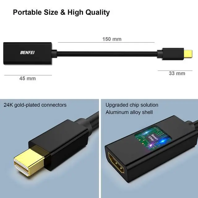Alt view image 6 of 7 - Mini DisplayPort to HDMI Adapter 2 Pack, Mini DP(Thunderbolt) to HDMI Converter Gold-Plated Cord Compatible for MacBook Pro, MacBook Air, Mac mini, Microsoft Surface Pro 3/4, etc