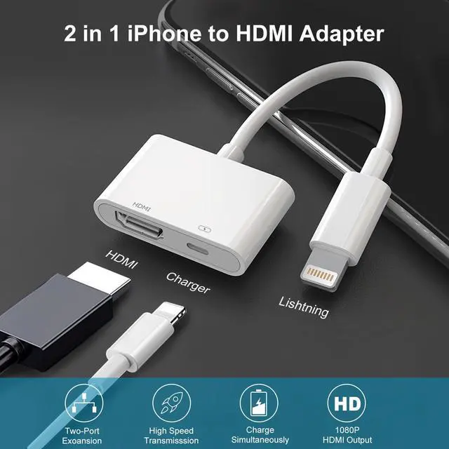 Alt view image 2 of 7 - Lightning to HDMI Adapter for iPhone to TV, HDMI Adapter 1080P Digital AV Sync Screen Connector Cable with Lightning Charging Port for iPhone 14/13/12/11/XS/XR/X/8/7/iPad, No Power Needed