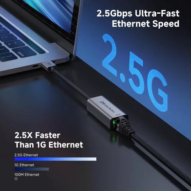 Alt view image 2 of 7 - USB to 2.5Gb Ethernet Adapter, USBA to RJ45 Network Adapter with 2500Mbps Speed, Plug & Play USB to Ethernet Adapter for Windows, macOS, Linux, ChromeOS, Laptop, Desktop