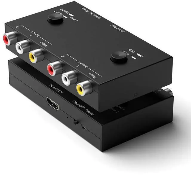 Main image of 2 Port RCA to HDMI Converter, Dual AV to HDMI Converter Supports 16:9/4:3 Composite to HD MI Adapter Support 1080P PAL/NTSC Compatible with Sega/Xbox/PS1/PS2/PS3/WII/N64/VHS, VCRs, and DVD Players