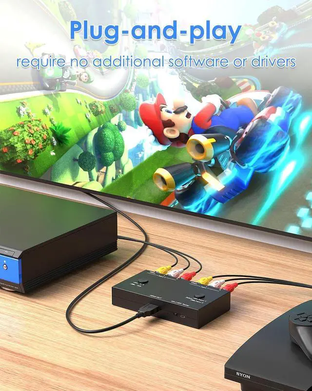 Alt view image 5 of 7 - 2 Port RCA to HDMI Converter, Dual AV to HDMI Converter Supports 16:9/4:3 Composite to HD MI Adapter Support 1080P PAL/NTSC Compatible with Sega/Xbox/PS1/PS2/PS3/WII/N64/VHS, VCRs, and DVD Players