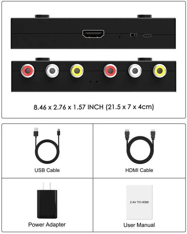 Alt view image 7 of 7 - 2 Port RCA to HDMI Converter, Dual AV to HDMI Converter Supports 16:9/4:3 Composite to HD MI Adapter Support 1080P PAL/NTSC Compatible with Sega/Xbox/PS1/PS2/PS3/WII/N64/VHS, VCRs, and DVD Players