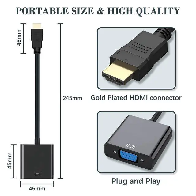 Alt view image 4 of 7 - HDMI to VGA, Uni-Directional Gold-Plated HDMI to VGA Adapter (Male to Female) for Computer, Desktop, Laptop, PC, Monitor, Projector, HDTV, Chromebook, Raspberry Pi, Roku, Xbox and More (1)