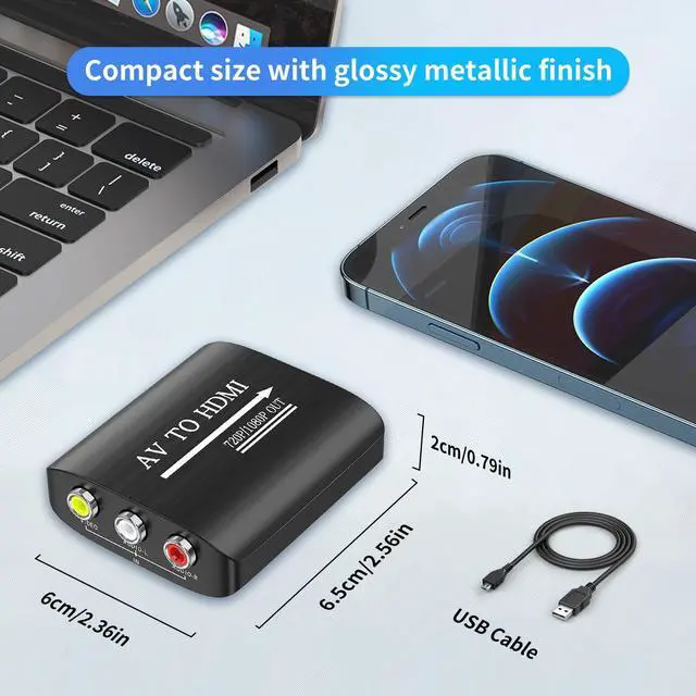Alt view image 7 of 7 - RCA to HDMI Converter, AV to HDMI Converter,AV Composite Video to Digital Video 1080p/720p Adapter, Supports PAL/NTSC/SECAM, HD Video Output for VCR,CVBS, DVD, WII, Plug & Play, No Driver Needed