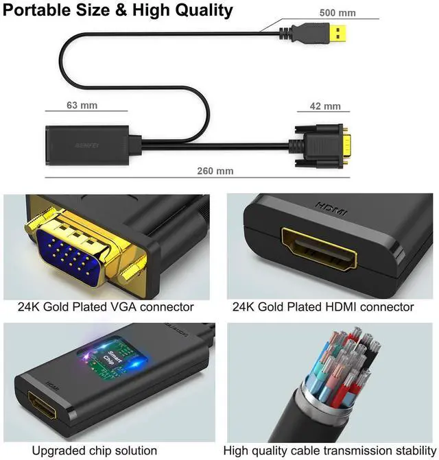 Alt view image 6 of 7 - VGA to HDMI Adapter, 1080P Converter with Audio from Computer/Laptop VGA Source to HDMI TV/Monitor