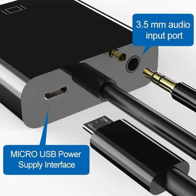 Alt view image 2 of 7 - HDMI to VGA Adapter, HDMI-VGA 1080P Converter with 3.5mm Audio Jack and USB Power Supply for HDMI Laptop, PC, PS4, Blue Ray Player, Raspberry Pi, Xbox to VGA Monitor, Projector and More