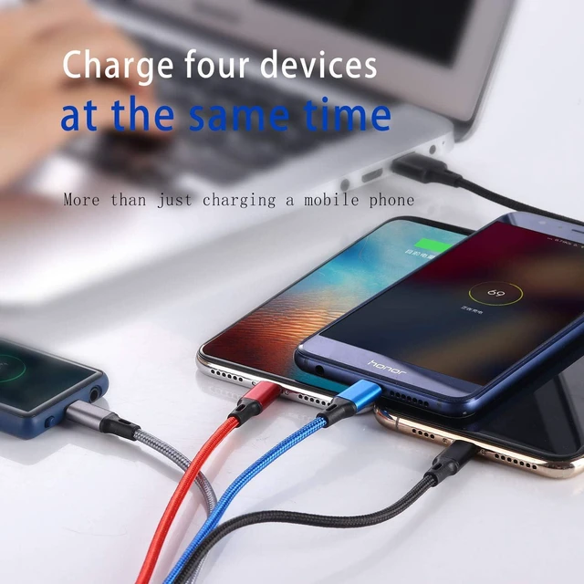 Alt view image 6 of 7 - Multi Charging Cable,USB C to 4 in 1 Nylon Braided Dual Lightning/Type C/Micro USB Port Fast Charger Cord for iPhone 17 16 15 14 13 12 Pro Max,Galaxy S25/S24/S23,Cell Phones Tablets and More