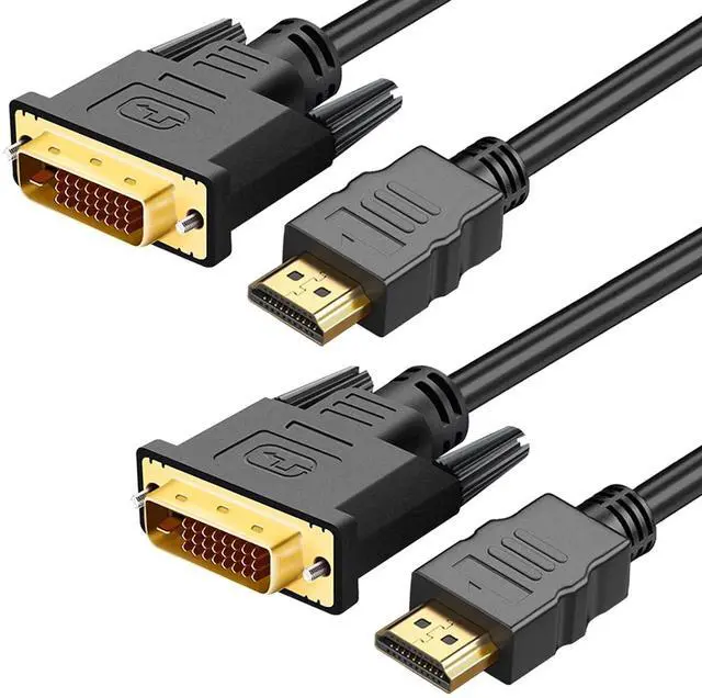 Main image of HDMI A to DVI Adapter Cable 6ft, 2 Pack Bi-Directional 1080P HDMI to DVI-D Cable Male to Male, High-Speed Gold-Plated for Raspberry Pi, Roku, X-Box One, PS3/4/5, Graphics Card