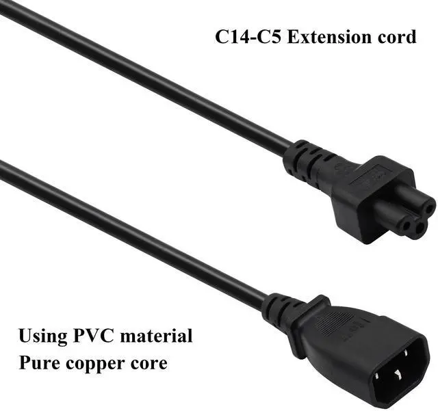 Alt view image 4 of 7 - (2 Pack) C14 to C5 AC Cable, 10A 125V IEC 3Pole Male to Female Power Adapter, C5 to C14 AC Converter for Laptop Receptacle Converter (0.3m/1ft)