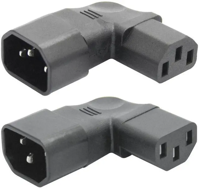 Main image of 1Pair 90 Degree IEC 320 C14 Male to C13 Female Converter Adapter, Left & Right Angle Extension Connector Plug 10A 250V, for Monitor, Computer, PDU Chassis, Printer etc - 2Pcs