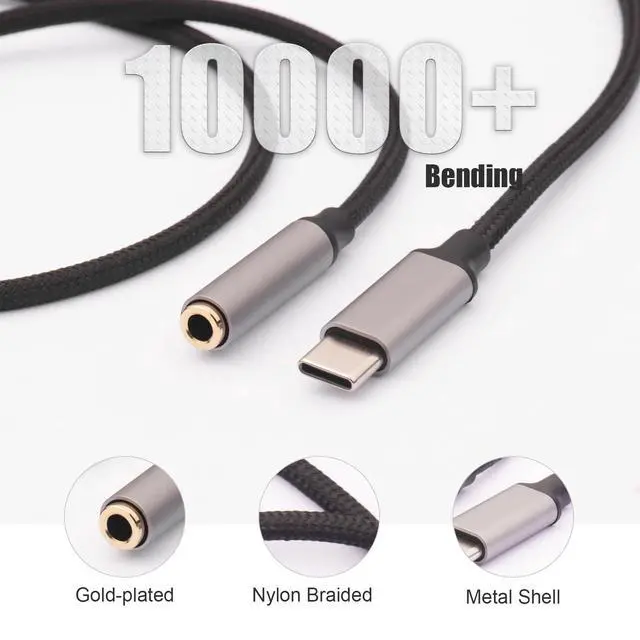 Alt view image 4 of 5 - 2 Pack 1M USB C to Headphone Jack Adapter,USB-c to 3.5mm Headphone Jack Adapter Cable,Compatible with Phone 17 Pro Max/16/15,Samsung Galaxy S25 Ultra/S24/S23,Pixel,iPad Pro
