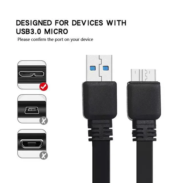 Alt view image 5 of 7 - Micro USB Cable 3ft, USB 3.0 A Male to Micro USB 3.0 Flat Cable Sync Cord, Data Wire Compatible Toshiba,Seagate,Samsung, My Passport and More External Hard Drive