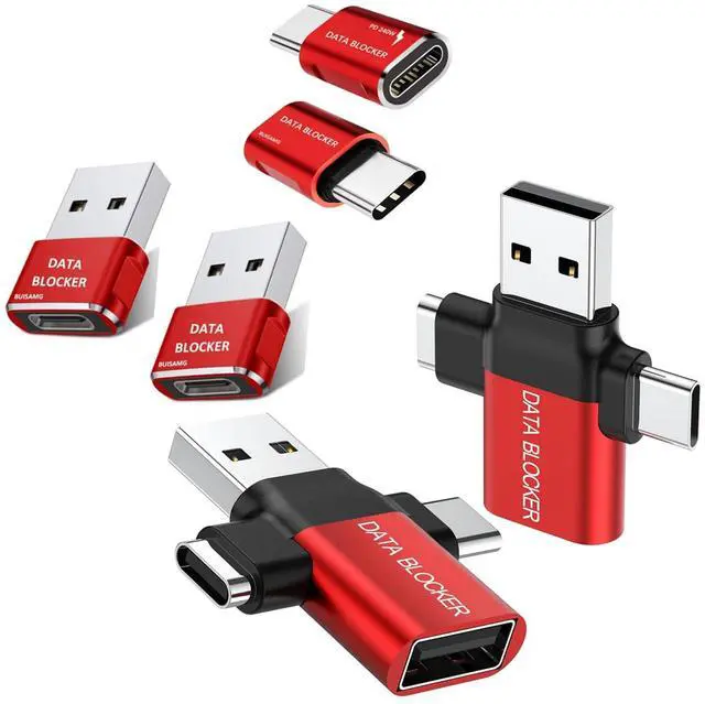 Main image of Data Blocker, USB A to A & USB C to C Data Blocker, Protect Against Juice Jacking,100% Guaranteed Prevent Hacker Attac,Support Safe Fast Charging up to 20V/4A. (6 Pack Red)