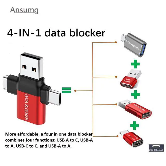 Alt view image 5 of 7 - Data Blocker, USB A to A & USB C to C Data Blocker, Protect Against Juice Jacking,100% Guaranteed Prevent Hacker Attac,Support Safe Fast Charging up to 20V/4A. (6 Pack Red)