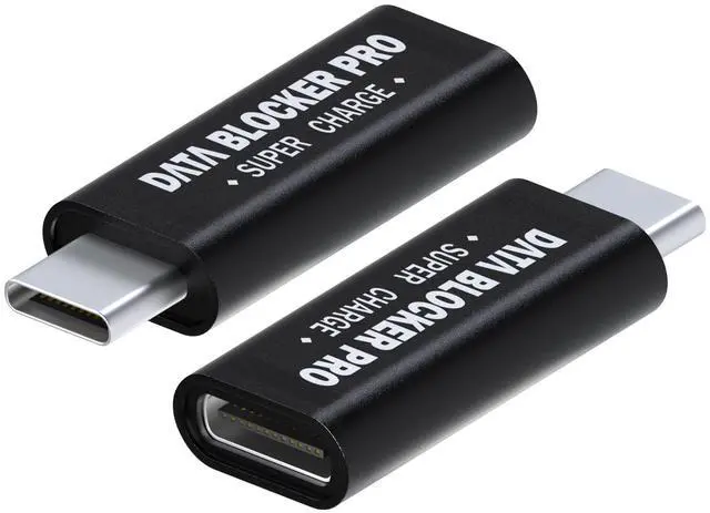 Main image of USB-C Data Blocker 2-Pack USB-C to C Fast Charge-Only Adapter Protect Against Juice Jacking Safe Charging, No Data Transfer Data Blocking Defender Black