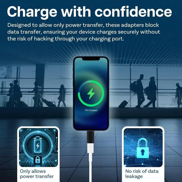 Alt view image 3 of 6 - USB-C Data Blocker 2-Pack USB-C to C Fast Charge-Only Adapter Protect Against Juice Jacking Safe Charging, No Data Transfer Data Blocking Defender Black
