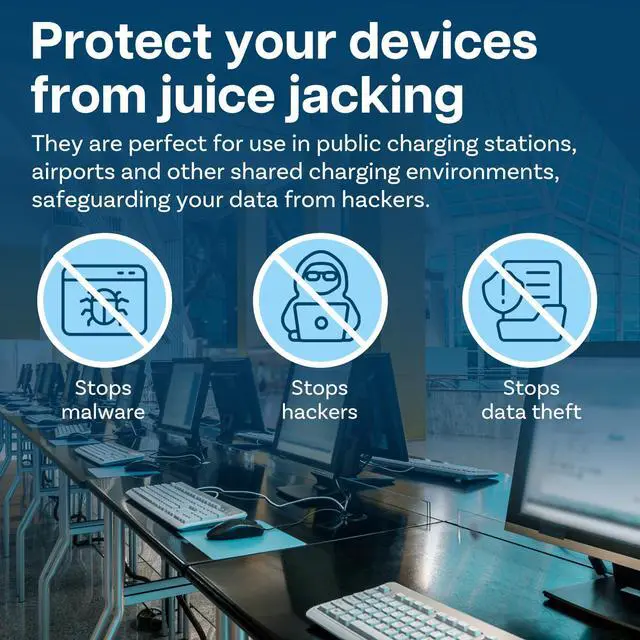 Alt view image 2 of 6 - USB-C Data Blocker 2-Pack USB-C to C Fast Charge-Only Adapter Protect Against Juice Jacking Safe Charging, No Data Transfer Data Blocking Defender Black