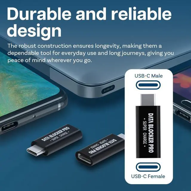Alt view image 5 of 6 - USB-C Data Blocker 2-Pack USB-C to C Fast Charge-Only Adapter Protect Against Juice Jacking Safe Charging, No Data Transfer Data Blocking Defender Black