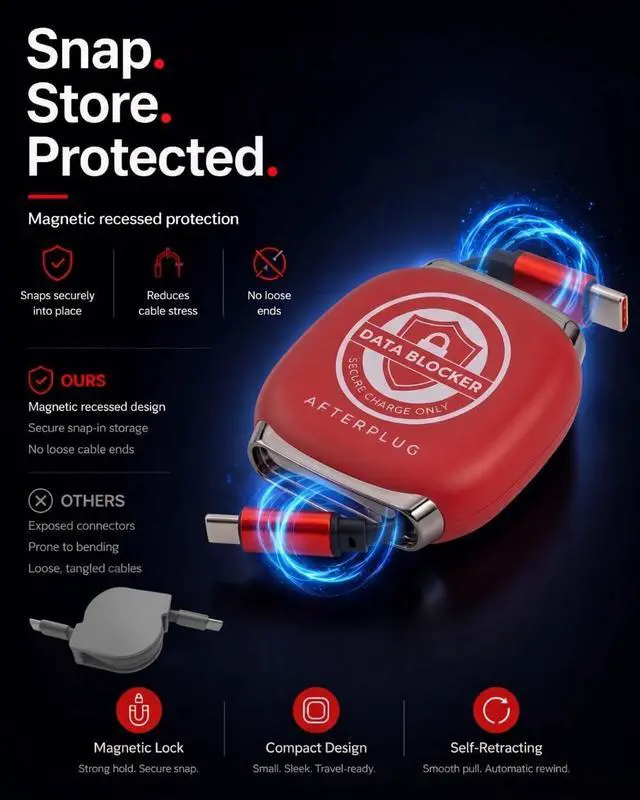 Alt view image 6 of 6 - Retractable USB-C Data Blocker Cable - Anti-Juice Jacking, Charge-Only for Safe 240W PD Fast Charging, 5-Stage Length (3.3ft) for MacBook, iPhone 15/16/17, iPad and More