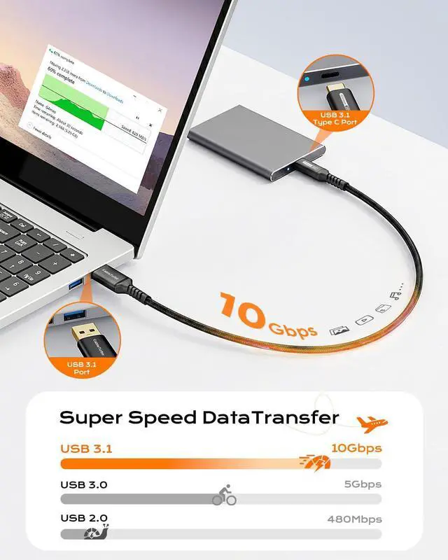 Alt view image 2 of 7 - 10Gbps Android Auto USB C Cable, 2FT USB 3.1 Gen2 Data Transfer & 3A Fast Charging USBA to USB C CarPlay Cable Braided Cord for iPhone 17/16/15, Galaxy S26/S25, SSD, Xbox/PS5, Tablet, Dashcam and More