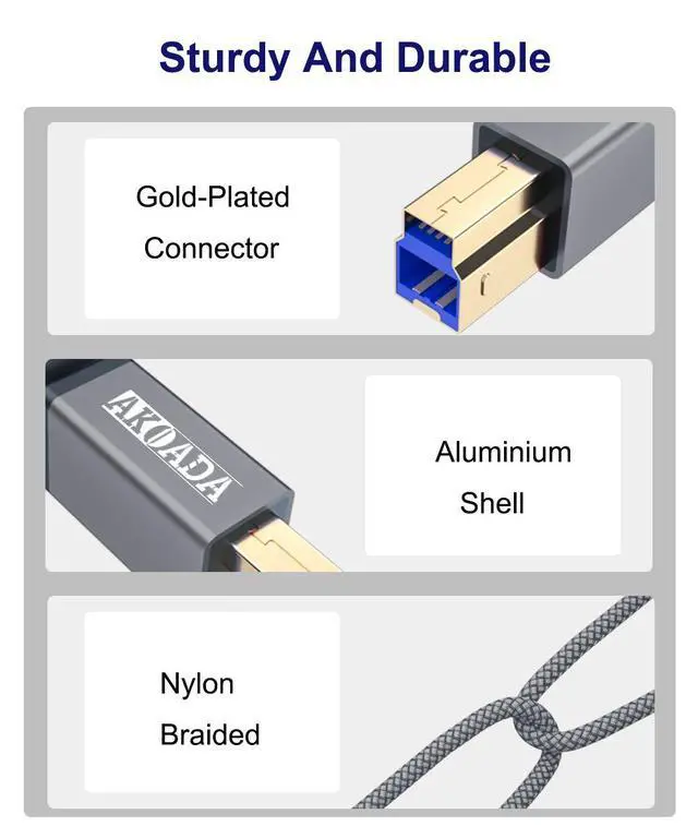Alt view image 7 of 7 - USB 3.0 Cable (10FT), Durable Nylon Braided USB A to USB B Cable Compatible with Printers, Monitor, Docking Station, External Hard Drivers, Scanner, Hub and More Devices(Grey)