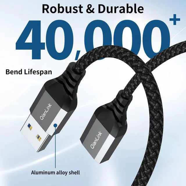 Alt view image 5 of 6 - USB 3.0 Extension Cable (3.3FT), Nylon Braided USB Extender Compatible with Webcam, Camera, Phone, Hub, Mouse, Keyboard, Printer, Hard Drive, Headset (Gray)