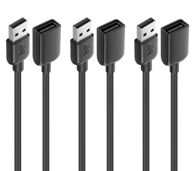 Main image of 3-Pack USB Extension Cable - 6ft, Male to Female USB Extender Cable, USB2.0 Extension Cord, 480Mbps, Black