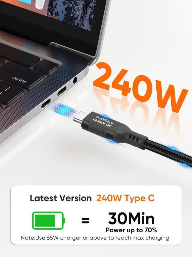 Alt view image 2 of 7 - 6inch Short USB 4 Gen 3 Braided 0.5Feet,USBC to Monitor 8K/5K@60Hz, Thunderbolt 4 Cable 40Gbps Data Sync Cord,240W PD Charging,Cellphone, Laptop, Android Auto, Carplay,SSD,iPhone 15~17