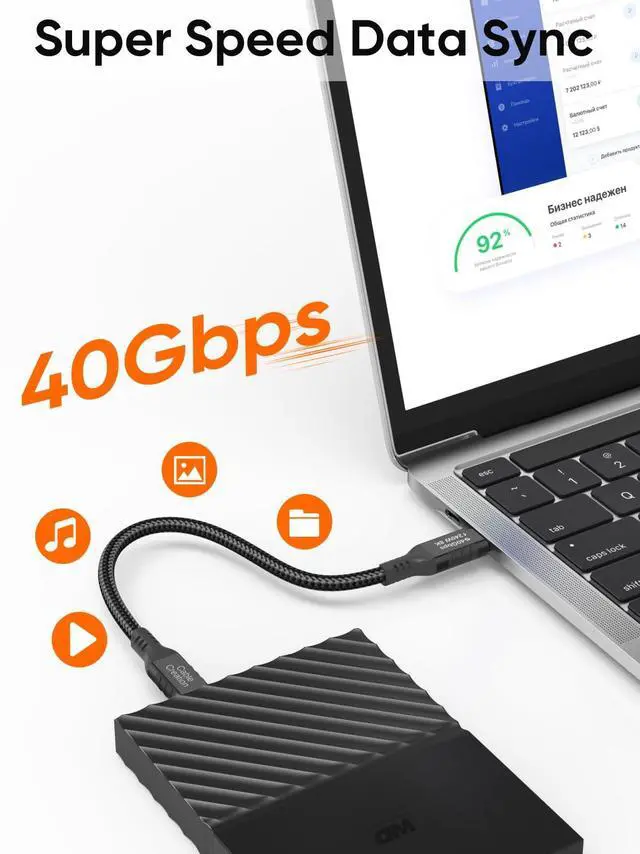 Alt view image 3 of 7 - 6inch Short USB 4 Gen 3 Braided 0.5Feet,USBC to Monitor 8K/5K@60Hz, Thunderbolt 4 Cable 40Gbps Data Sync Cord,240W PD Charging,Cellphone, Laptop, Android Auto, Carplay,SSD,iPhone 15~17