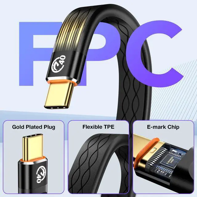 Alt view image 3 of 7 - 40Gbps USB C Cable 5 inch 2Pack, Short USB4 Thunderbolt Cable 8K Video Display, Flexible Flat USBC to USB C Short Cord 240W, Type-C Compatible with Thunderbolt 4/3, Monitor, MacBook, iPhone 17