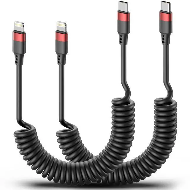 Main image of Lightning to USB C Cord Coiled, 2 Pack USB Type C to Lightning Cable PD Fast Charging Retractable USBC to Lightning Cable for iPhone 14 13 12 11 Pro Max Mini 10 8 7 Plus XR XS SE, AirPods, Car