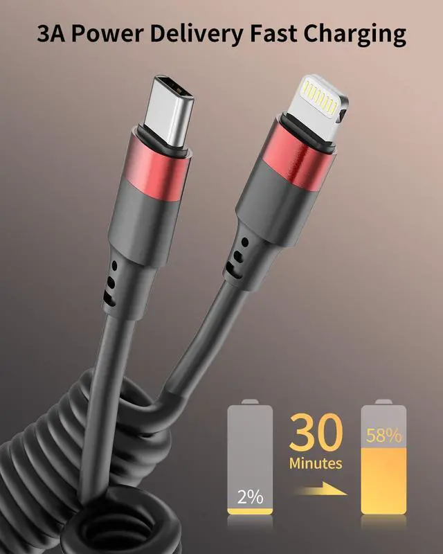 Alt view image 3 of 7 - Lightning to USB C Cord Coiled, 2 Pack USB Type C to Lightning Cable PD Fast Charging Retractable USBC to Lightning Cable for iPhone 14 13 12 11 Pro Max Mini 10 8 7 Plus XR XS SE, AirPods, Car