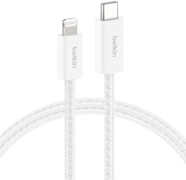 Main image of USB C Cable w/Lightning Connector, 6.6ft - Soft, Flexible Fast-Charging Cable, Lightning Charger Cord for iPhone 14 & Earlier Series, iPad 9th Gen, Airpods & More - White