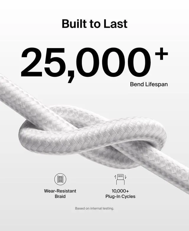 Alt view image 3 of 7 - USB C Cable w/Lightning Connector, 6.6ft - Soft, Flexible Fast-Charging Cable, Lightning Charger Cord for iPhone 14 & Earlier Series, iPad 9th Gen, Airpods & More - White