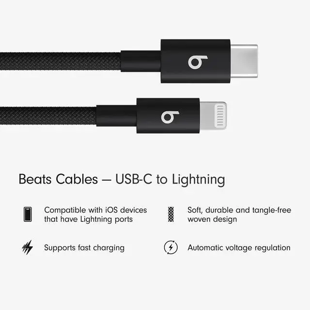 Alt view image 2 of 6 - USB-C to Lightning Woven Cable Fast Charging Durable/Tangle-Free Compatible Charger for Apple Devices w Lightning Ports (1.5 m, 5 ft) - Bolt Black