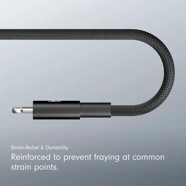 Alt view image 5 of 6 - USB-C to Lightning Woven Cable Fast Charging Durable/Tangle-Free Compatible Charger for Apple Devices w Lightning Ports (1.5 m, 5 ft) - Bolt Black