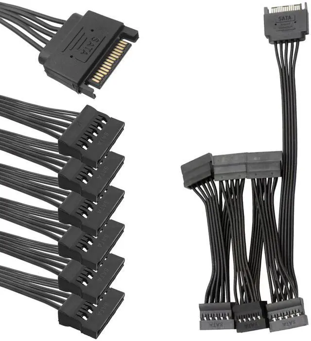 Main image of SATA Power Splitter Cable 6 Way, 15Pin SATA Male to 5 Female Power Extension Hard Drive Cable for HDD, SDD, Optical Drives, 21.5CM