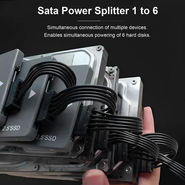 Alt view image 3 of 7 - SATA Power Splitter Cable 6 Way, 15Pin SATA Male to 5 Female Power Extension Hard Drive Cable for HDD, SDD, Optical Drives, 21.5CM