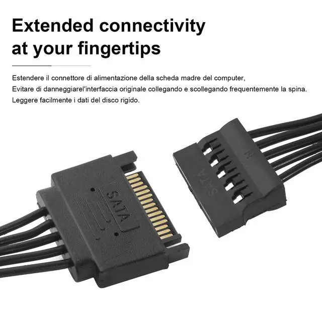 Alt view image 4 of 7 - SATA Power Splitter Cable 6 Way, 15Pin SATA Male to 5 Female Power Extension Hard Drive Cable for HDD, SDD, Optical Drives, 21.5CM