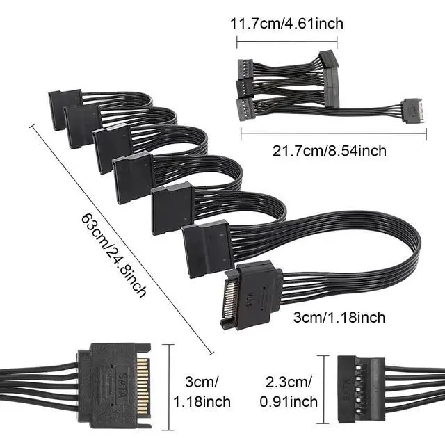 Alt view image 7 of 7 - SATA Power Splitter Cable 6 Way, 15Pin SATA Male to 5 Female Power Extension Hard Drive Cable for HDD, SDD, Optical Drives, 21.5CM
