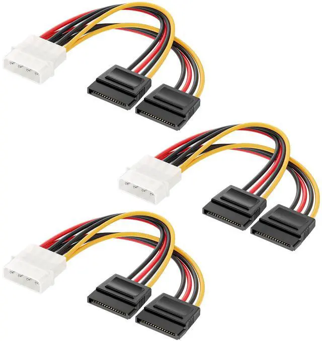 Main image of 3-Pack 4 Pin Molex to Dual SATA Power Y-Cable Adapter- 6 Inches