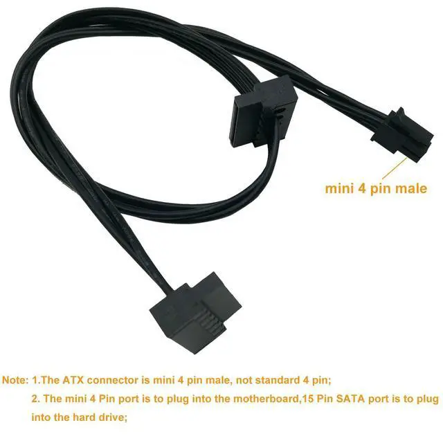 Alt view image 4 of 6 - (2-Pack) SATA Power Cable for Lenovo Motherboard, ATX Mini 4 Pin to 2X Right-Angle SATA Hard Drive HDD Adapter 17.7-inch(45cm)