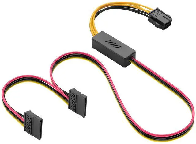 Main image of 6 Pin ATX PSU to SATA IDE Hard Drive Power Supply Cable ATX 6-Pin Female to SATA Female Extension Cable with Step-Down Voltage Regulator (1 to 2)