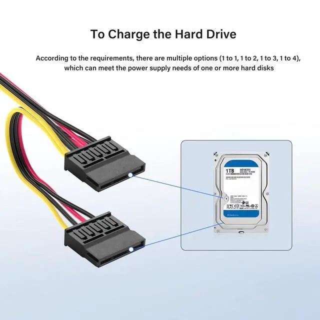 Alt view image 4 of 7 - 6 Pin ATX PSU to SATA IDE Hard Drive Power Supply Cable ATX 6-Pin Female to SATA Female Extension Cable with Step-Down Voltage Regulator (1 to 2)