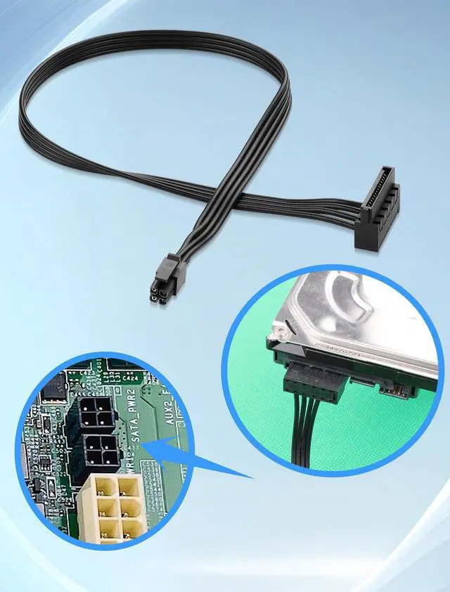 Alt view image 4 of 7 - ATX mini 4PIN to SATA 15 PIN Adapter Extension Cable for Mechanical HDDs, SSDs, DVD/CD-ROMs (16.0 in./40.6 cm)(Pack of 2)