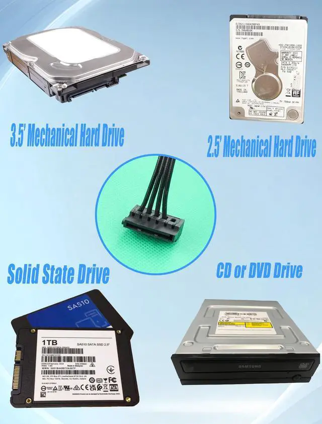 Alt view image 5 of 7 - ATX mini 4PIN to SATA 15 PIN Adapter Extension Cable for Mechanical HDDs, SSDs, DVD/CD-ROMs (16.0 in./40.6 cm)(Pack of 2)