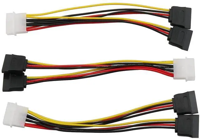 Main image of 3pcs 4 Pin Molex to Dual SATA Power Y-Cable Adapter 4 Pin Male IDE Molex to 15 Pin Female Dual SATA Power Splitter Adapter Cable 18AWG